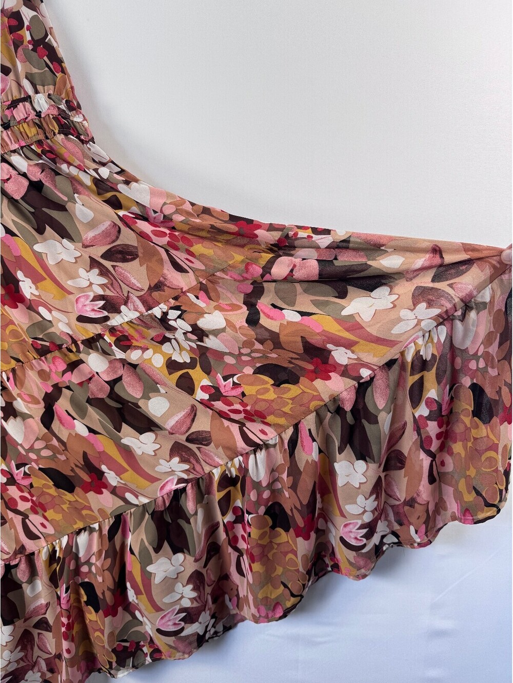 Boho Floral Maxi Dress Tiered Fall Wedding Guest V Neck Long Sleeve Womens XL - Picture 6 of 8